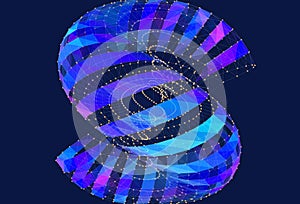 3D grid polygonale grid from color elips in dark cyberspace. Quantum model computing. Digital concept scientific, technology and