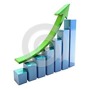 3D Growth Graph with Arrow Isolated on White Background