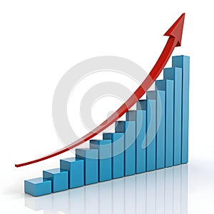 3D growth graph with arrow isolated