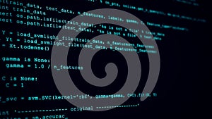 3D Hacking code data flow stream on black. Screen with typing coding symbols