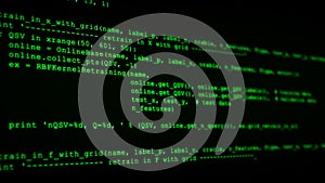 3D Hacking code data flow stream on green. Screen with typing coding symbols