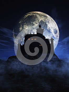 3D Halloween background with spooky castle