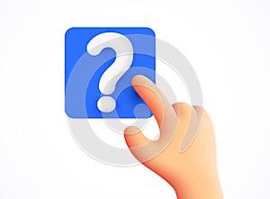 3d Hand pressing the question button.