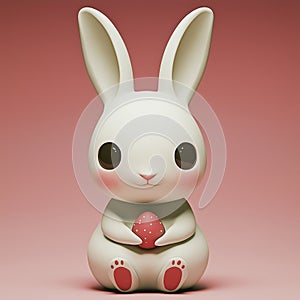 3D hare with an Easter egg in hand, sitting under a tree.