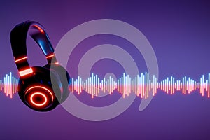 3d headphone with sound wave on blue background 3D render