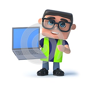 3d Health and safety officer holding a laptop