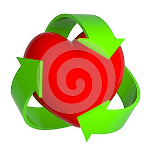 3d Heart with recycle symbol