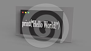 3d Hello world in python. Coding illustration of programming language.