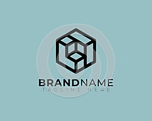 3d hexagon optical illusion cube box represent abstract shape of letter C U I N A L