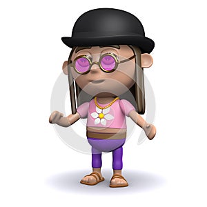 3d Hippy wears a bowler hat