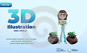 3d holding money with money bag