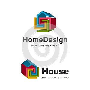 3d home logo template, abstract geometric house symbol, building company logotype