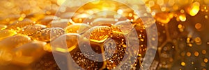 3D honeycomb pattern with glistening honey photo
