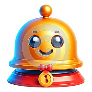 Cartoon Style Service Bell icon, Red and Gold in Color isolated on a White Background