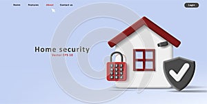 3d house illustration with padlock and shield. property security icon