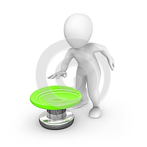 3d human with the big green button.