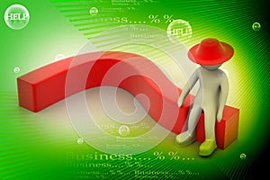 3D human think with a red question mark