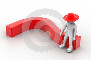 3D human think with a red question mark