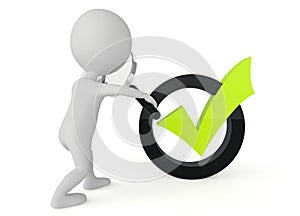3d humanoid character with a green checkmark