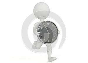 3d humanoid character running with a clock photo