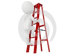 3d humanoid character up a red ladder photo