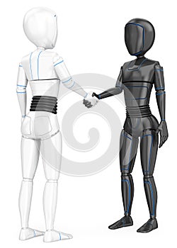 3D Humanoid robot shaking hands with another robot photo