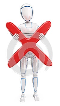 3D Humanoid robot standing with a big red cross photo