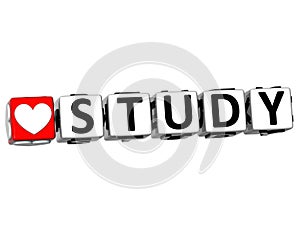 3D I Love Study Button Block text on white background