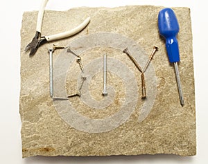 D.I.Y display on Stone slab with Tools