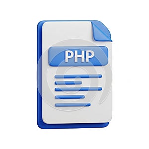 3D Icon of aPHP File Document with Blue Text on White Background code programming