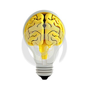 3d icon Bulb and Brain Mind inside, Creative Thinking idea on Isolated Transparent png background. Generative ai