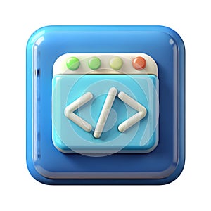 3D Icon of a Code Window with Programming Symbols