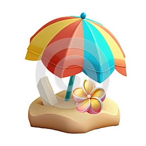 3d icon cute Summer design concept sand with sun umbrella cartoon style on Isolated Transparent png background. Generative ai