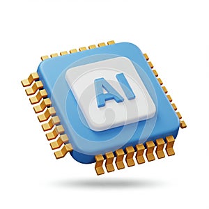 3D AI Chip Processor Icon â Minimalist Artificial Intelligence & Machine Learning Vector Illustration