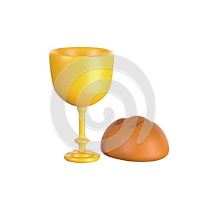 3d icon eucharist bread and vine. Sacrament of Holy Communion Religion Christian spirituality. Isolated transparent png background