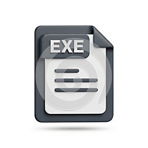 3D Icon of an EXE File Document with Text Lines on White Background EXE file executable file