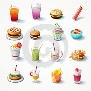 3d icon fast food sets.Tiny Cute foodtruck. AI Generative photo