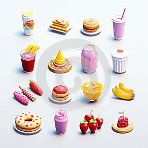 3d icon fast food sets.Tiny Cute foodtruck. AI Generative photo