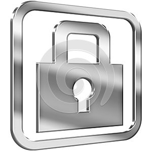Silver Padlock 3D icon with silver metallic effect