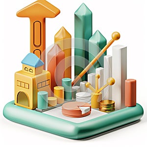 3D icon of financial commodities trading on a white background