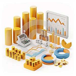 3D icon of financial commodities trading on a white background