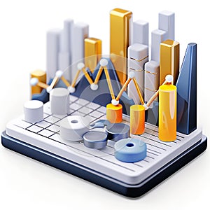 3D icon of financial commodities trading on a white background