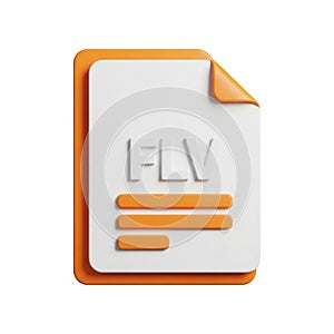 3D Icon of an FLV File Format Document on White Background video file