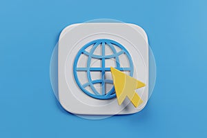 3D Icon of Globe with Cursor on Blue Background