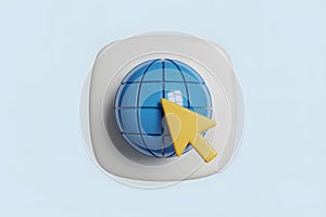 3D Icon of a Globe with a Cursor on a Light Blue Background