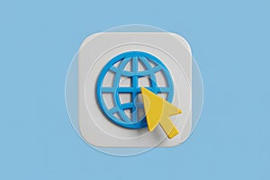 3D Icon of a Globe with a Cursor on a Light Blue Background