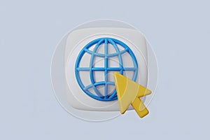 3D Icon of Globe and Cursor on a Light Blue Background