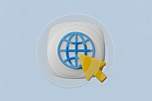 3D Icon of a Globe and Cursor on a Light Blue Background