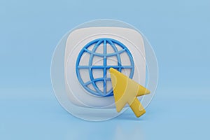 3D Icon of Globe and Cursor on a Light Blue Background