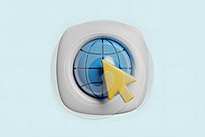3D Icon of a Globe with a Cursor, Representing Internet and Technology
